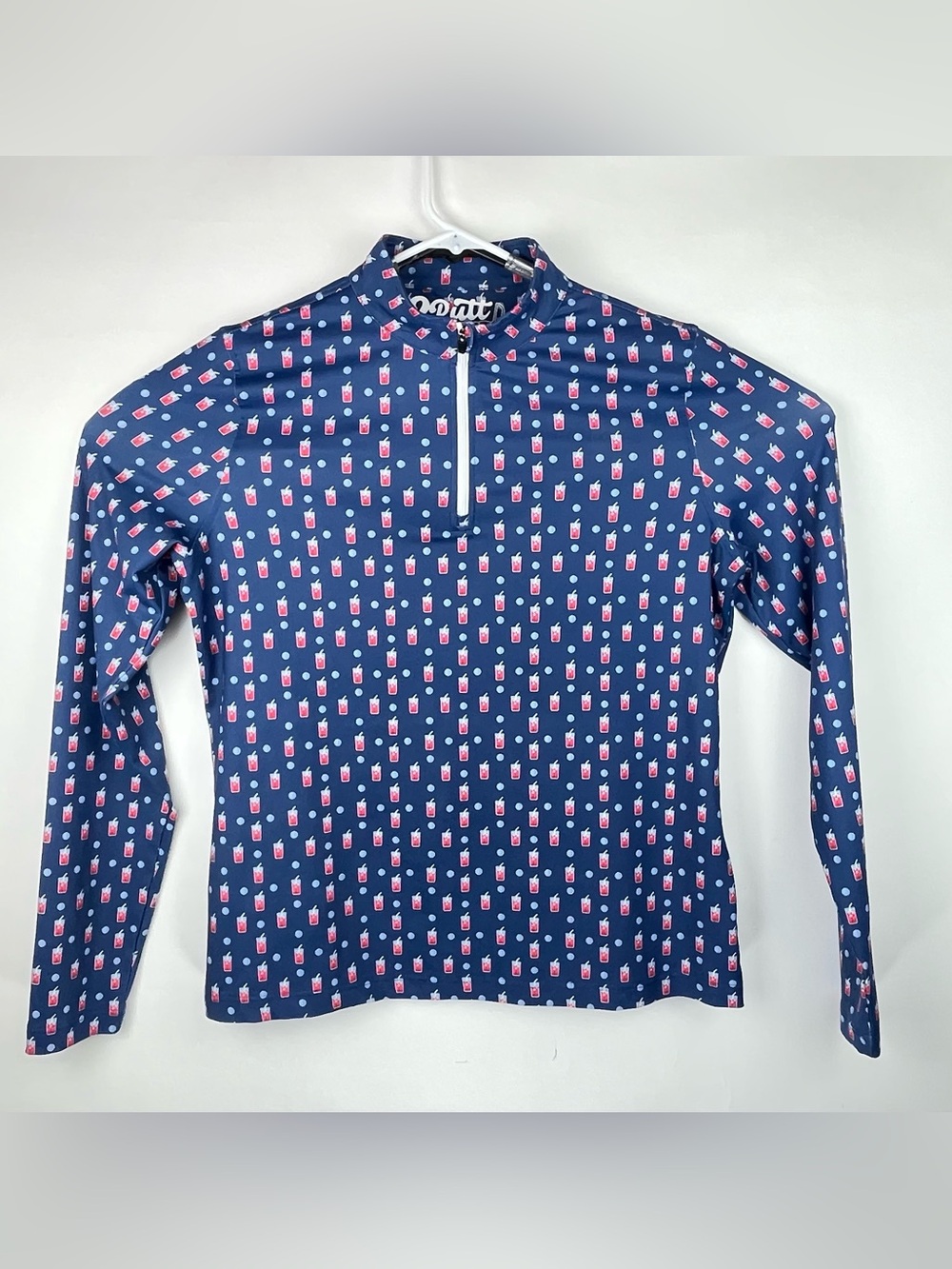 2Putt Golf Transfusion Quarter Zip Pullover Women Medium M Drink Print Q-Zip 1/4
